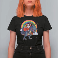 Christmas Santa Riding Dinosaur Deer Xmas T Shirt For Women - Wonder Print Shop