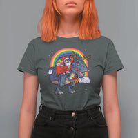 Christmas Santa Riding Dinosaur Deer Xmas T Shirt For Women - Wonder Print Shop