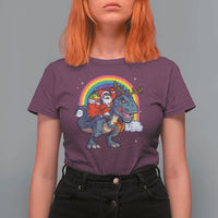 Christmas Santa Riding Dinosaur Deer Xmas T Shirt For Women - Wonder Print Shop