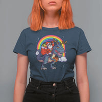Christmas Santa Riding Dinosaur Deer Xmas T Shirt For Women - Wonder Print Shop