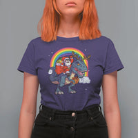 Christmas Santa Riding Dinosaur Deer Xmas T Shirt For Women - Wonder Print Shop