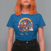 Christmas Santa Riding Dinosaur Deer Xmas T Shirt For Women - Wonder Print Shop