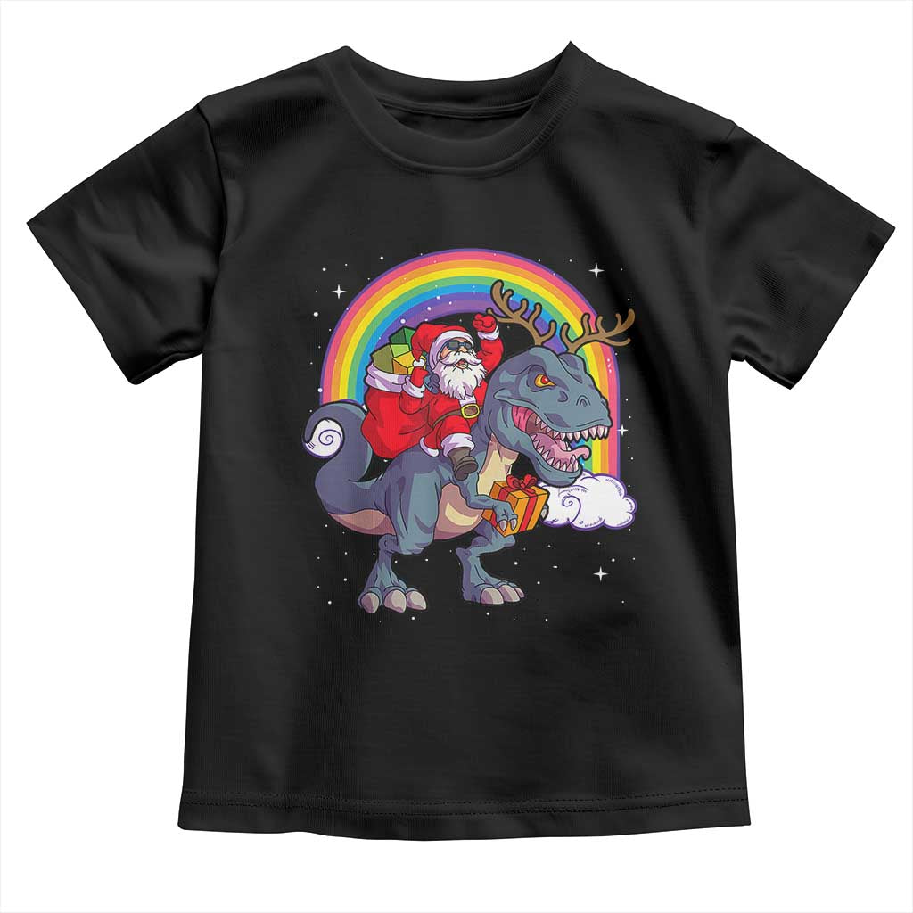 Christmas Santa Riding Dinosaur Deer Xmas Toddler T Shirt