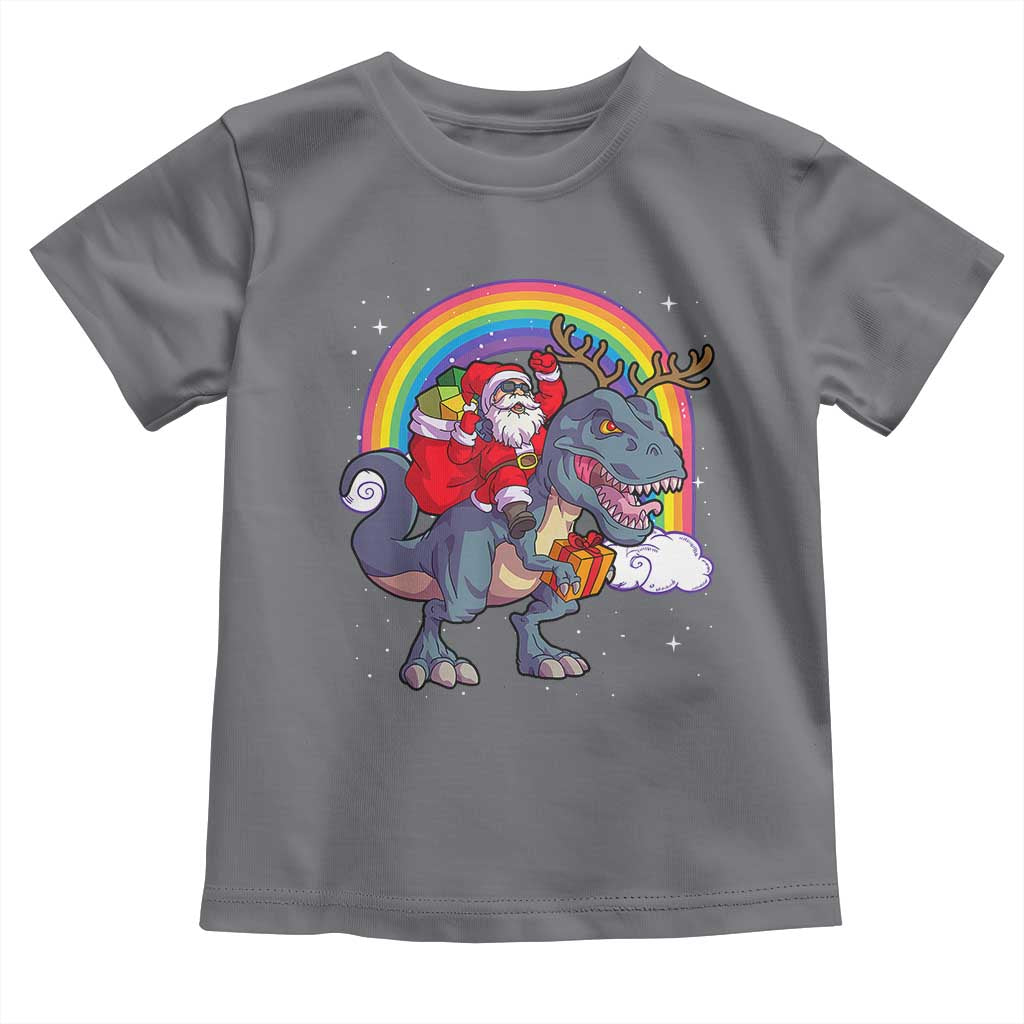 Christmas Santa Riding Dinosaur Deer Xmas Toddler T Shirt