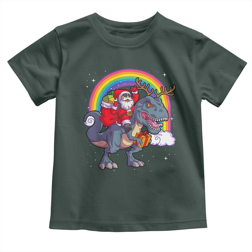 Christmas Santa Riding Dinosaur Deer Xmas Toddler T Shirt