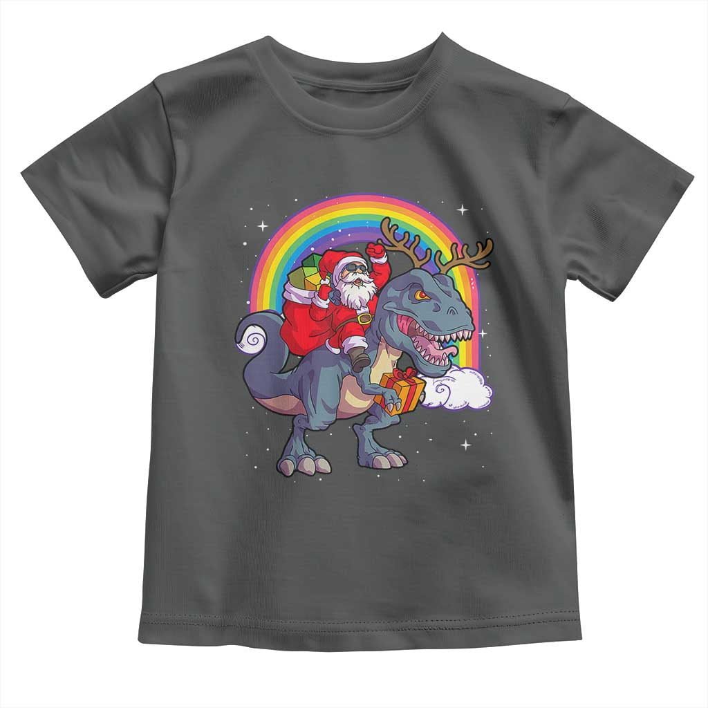 Christmas Santa Riding Dinosaur Deer Xmas Toddler T Shirt