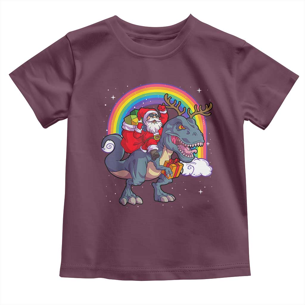 Christmas Santa Riding Dinosaur Deer Xmas Toddler T Shirt