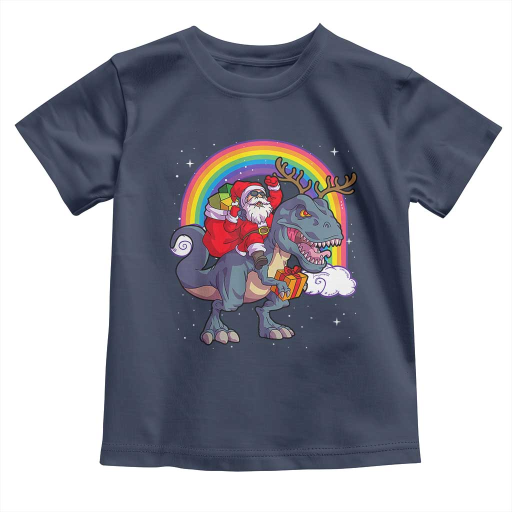 Christmas Santa Riding Dinosaur Deer Xmas Toddler T Shirt