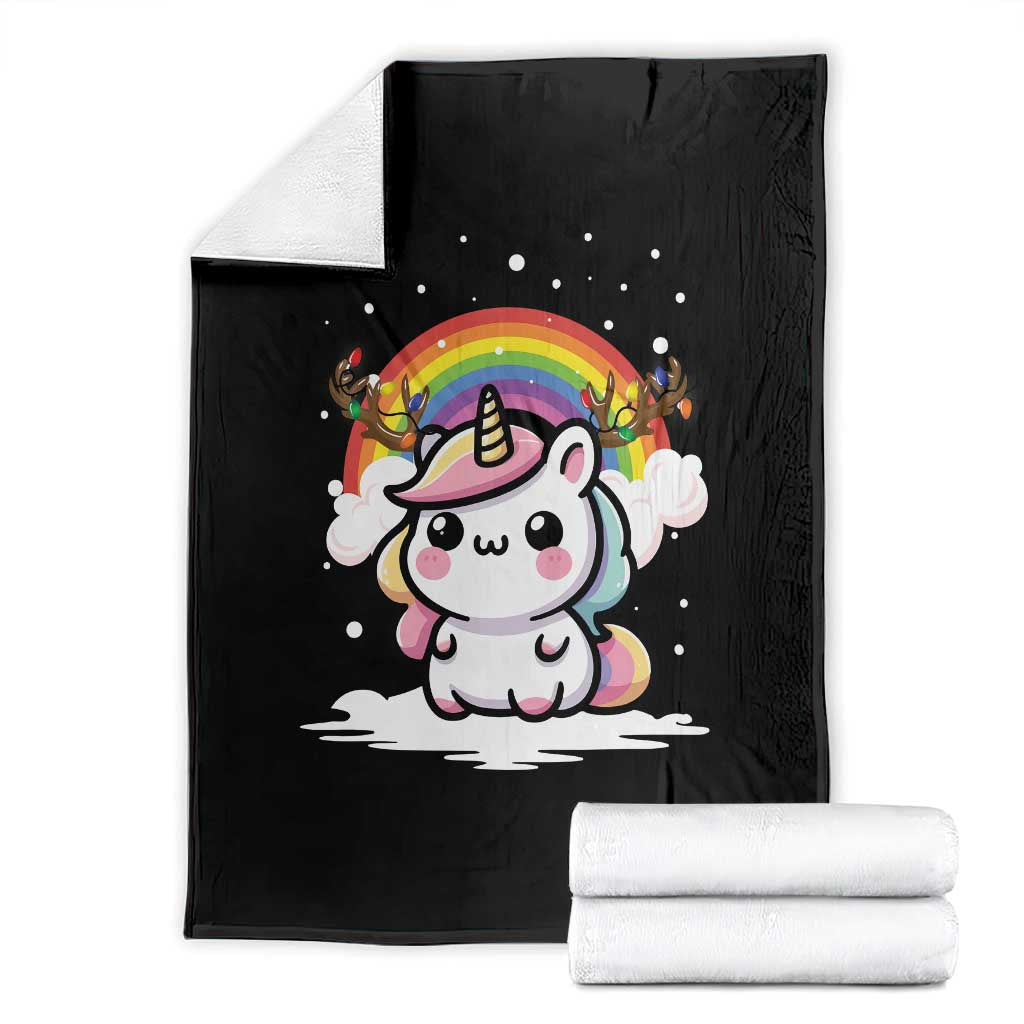 Unicorn Christmas Throw Blanket Cute Xmas Girls Rainbow - Wonder Print Shop