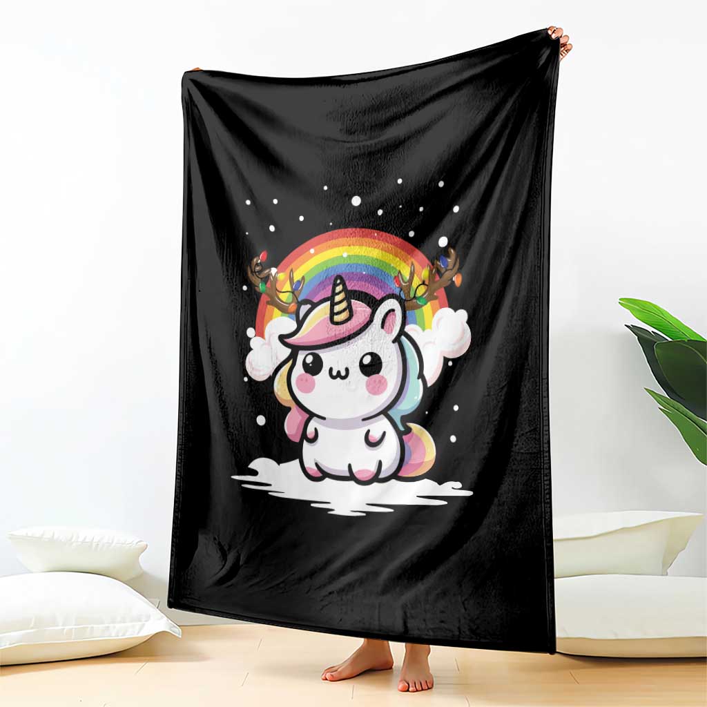 Unicorn Christmas Throw Blanket Cute Xmas Girls Rainbow - Wonder Print Shop