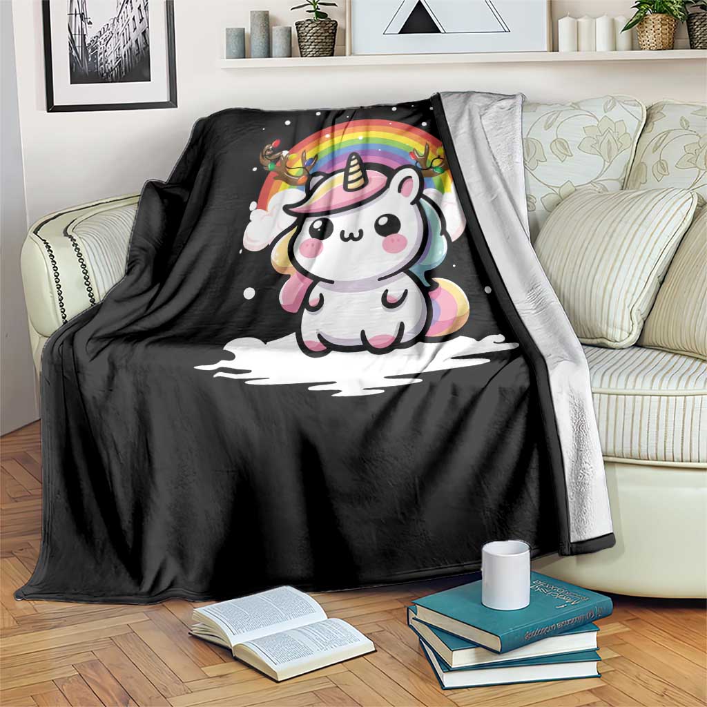 Unicorn Christmas Throw Blanket Cute Xmas Girls Rainbow - Wonder Print Shop
