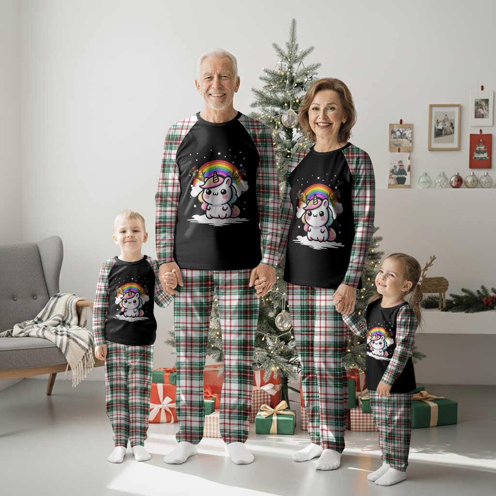 Unicorn Xmas Plaid Pajama Set Cute Xmas Girls Rainbow - Wonder Print Shop
