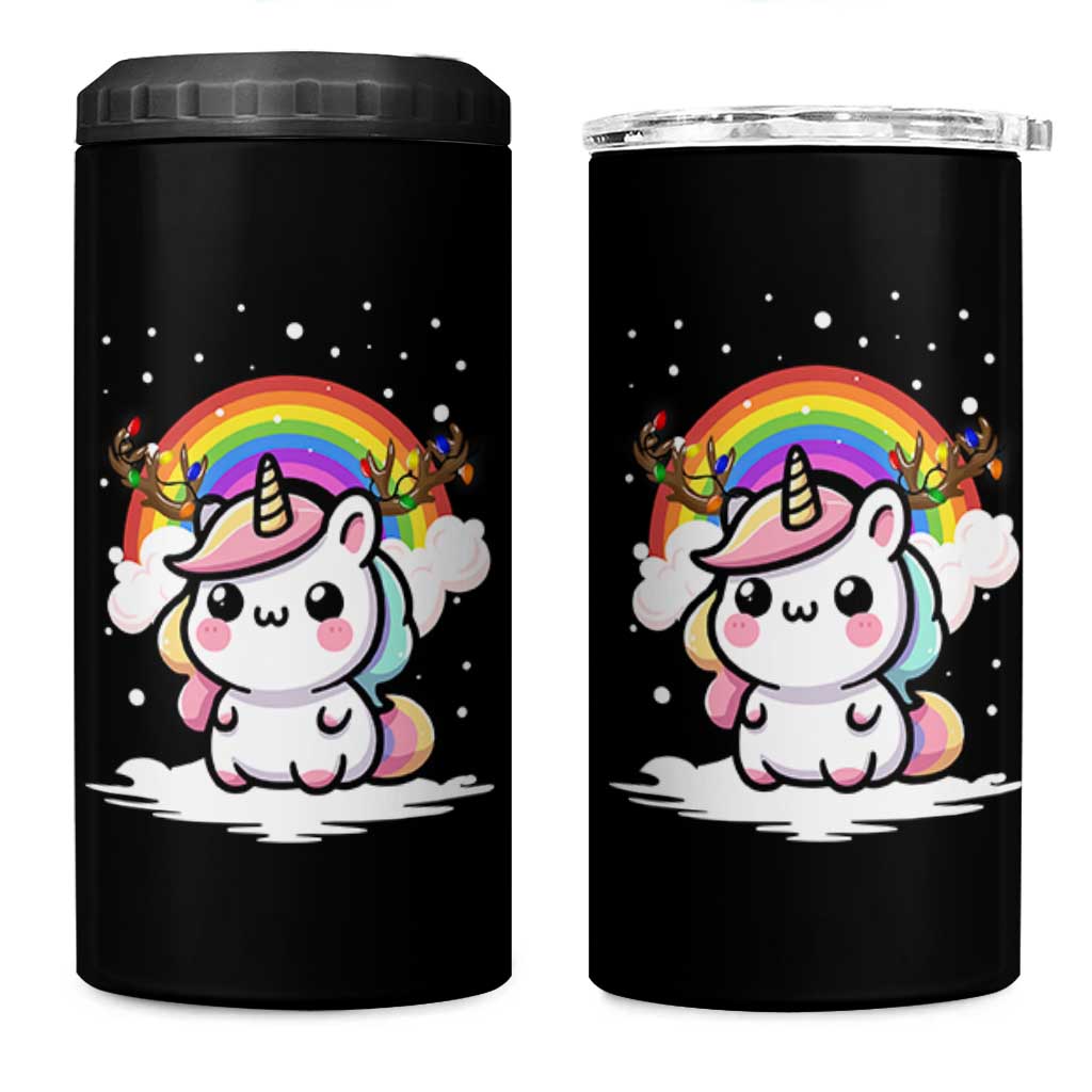 Unicorn Christmas 4 in 1 Can Cooler Tumbler Cute Xmas Girls Rainbow - Wonder Print Shop