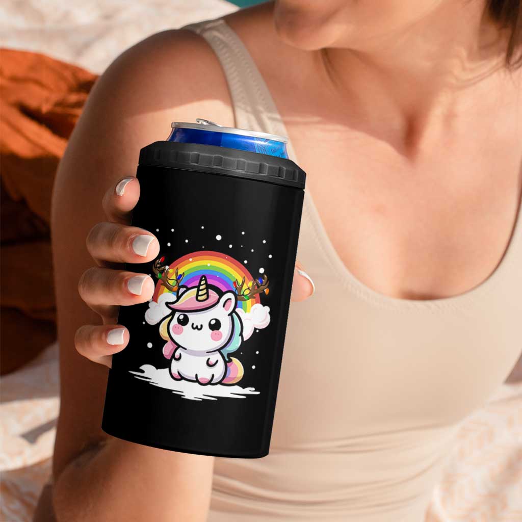 Unicorn Christmas 4 in 1 Can Cooler Tumbler Cute Xmas Girls Rainbow - Wonder Print Shop