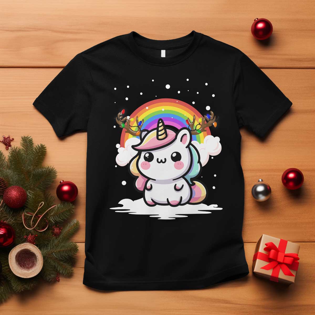 Unicorn Christmas T Shirt Cute Xmas Girls Rainbow - Wonder Print Shop