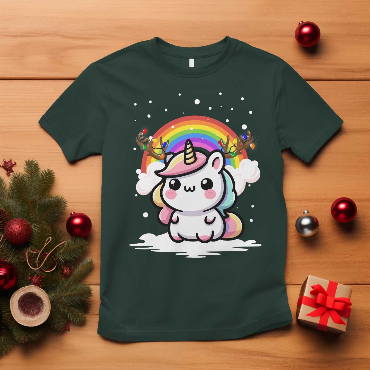 Unicorn Christmas T Shirt Cute Xmas Girls Rainbow - Wonder Print Shop