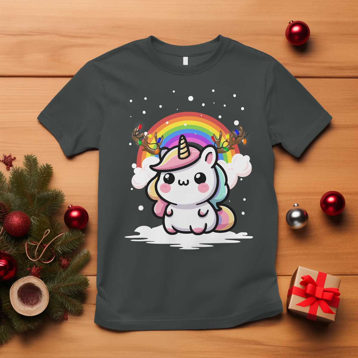 Unicorn Christmas T Shirt Cute Xmas Girls Rainbow - Wonder Print Shop
