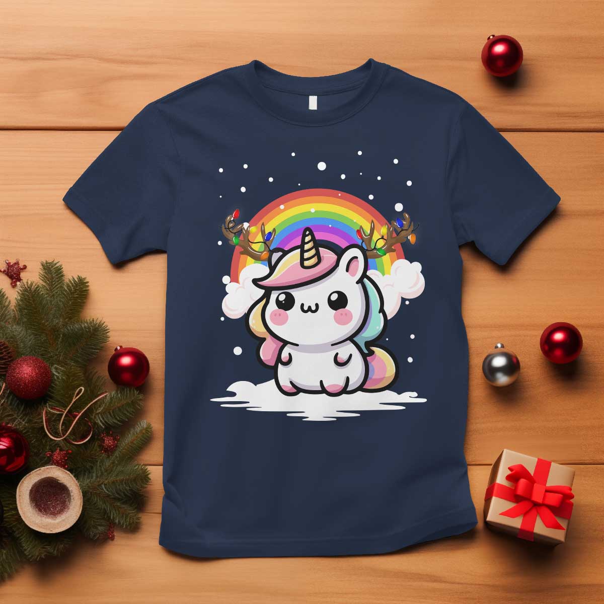 Unicorn Christmas T Shirt Cute Xmas Girls Rainbow - Wonder Print Shop