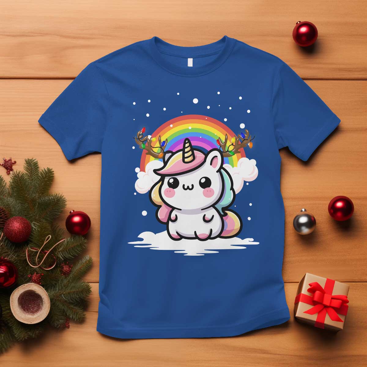 Unicorn Christmas T Shirt Cute Xmas Girls Rainbow - Wonder Print Shop