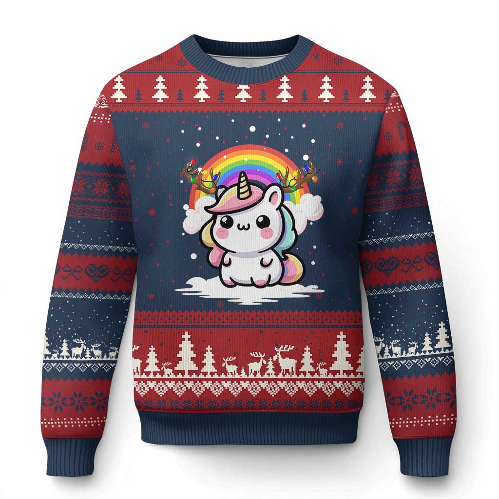 Unicorn Xmas Ugly Christmas Sweater Cute Xmas Girls Rainbow - Wonder Print Shop