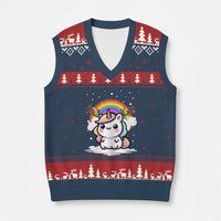 Unicorn Xmas V-Neck Knit Sweater Vest Cute Xmas Girls Rainbow - Wonder Print Shop