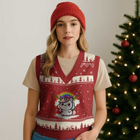 Unicorn Xmas V-Neck Knit Sweater Vest Cute Xmas Girls Rainbow - Wonder Print Shop