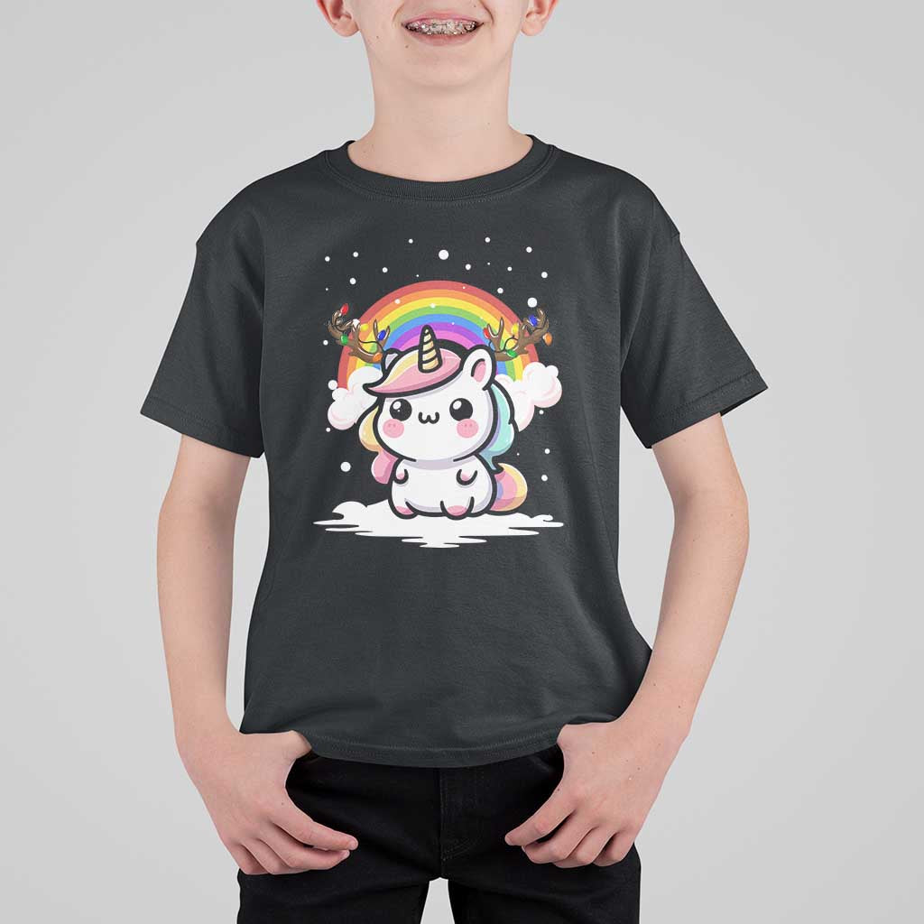 Unicorn Christmas T Shirt For Kid Cute Xmas Girls Rainbow - Wonder Print Shop