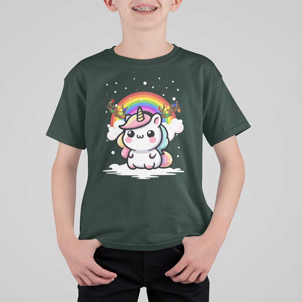 Unicorn Christmas T Shirt For Kid Cute Xmas Girls Rainbow - Wonder Print Shop