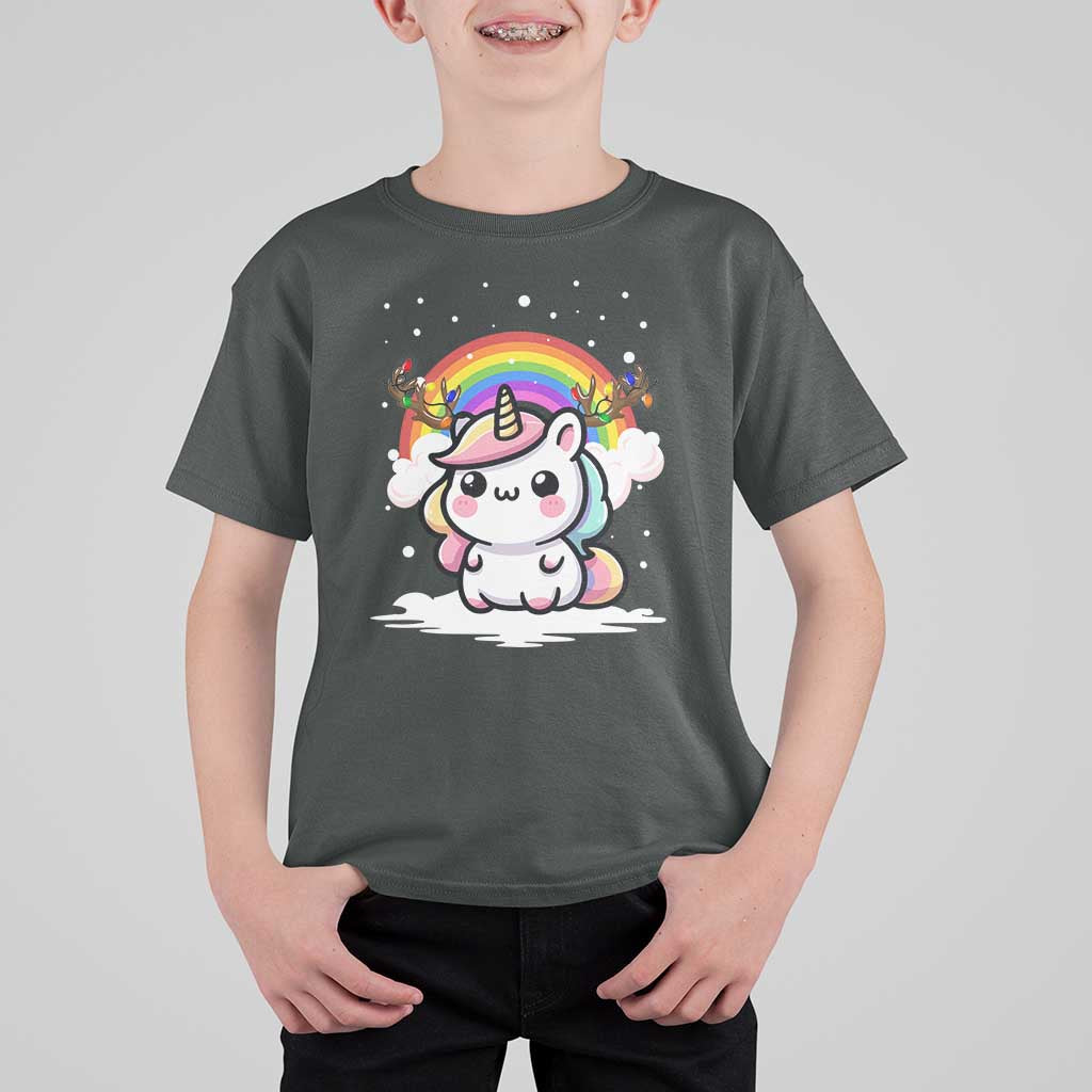Unicorn Christmas T Shirt For Kid Cute Xmas Girls Rainbow - Wonder Print Shop