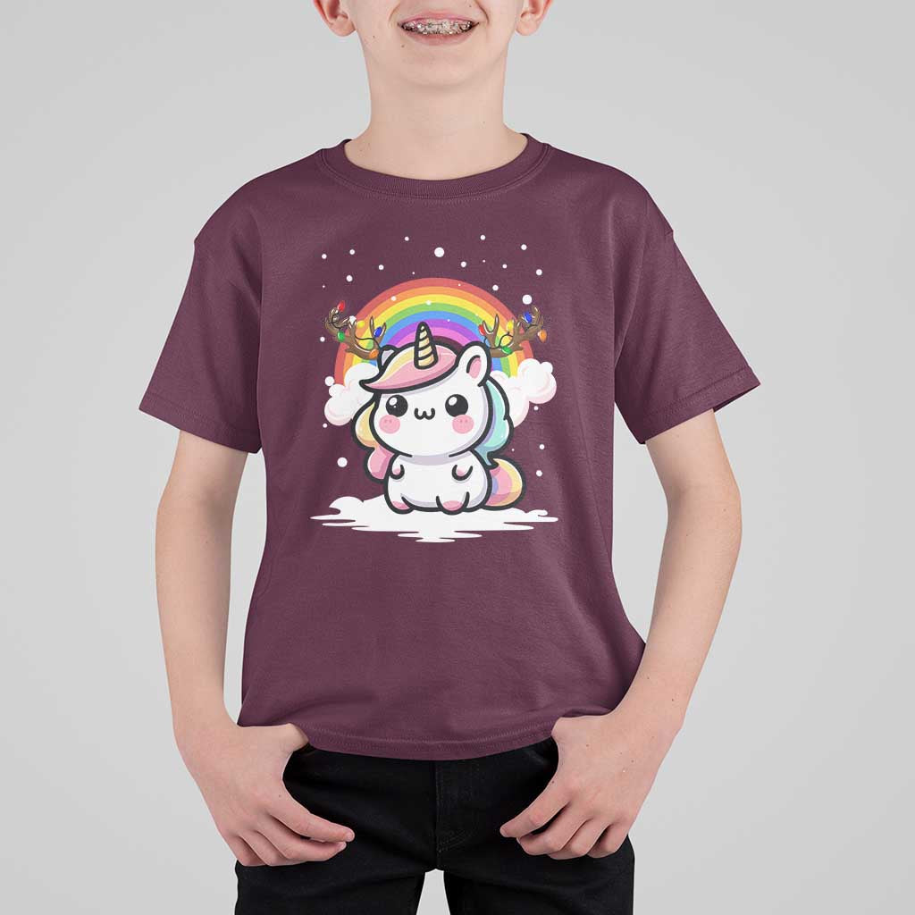 Unicorn Christmas T Shirt For Kid Cute Xmas Girls Rainbow - Wonder Print Shop