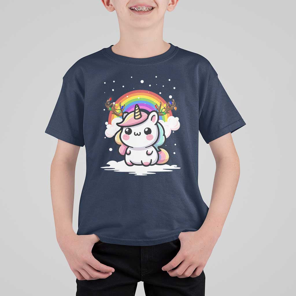 Unicorn Christmas T Shirt For Kid Cute Xmas Girls Rainbow - Wonder Print Shop