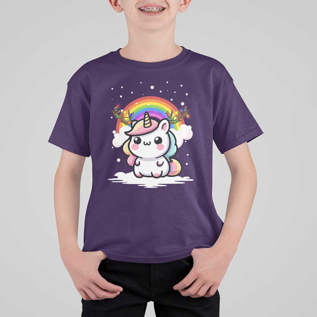 Unicorn Christmas T Shirt For Kid Cute Xmas Girls Rainbow - Wonder Print Shop