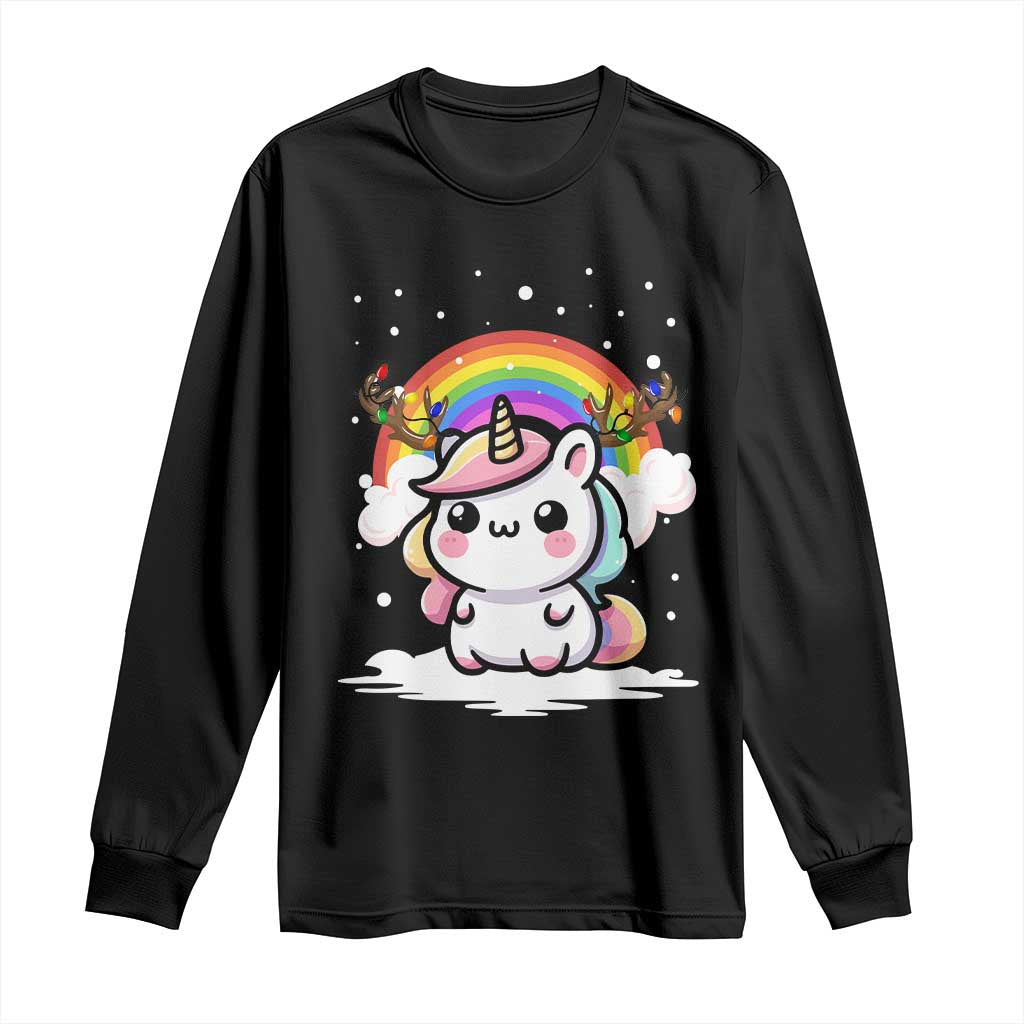 Unicorn Christmas Long Sleeve Shirt Cute Xmas Girls Rainbow - Wonder Print Shop