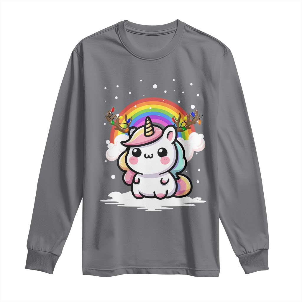 Unicorn Christmas Long Sleeve Shirt Cute Xmas Girls Rainbow - Wonder Print Shop