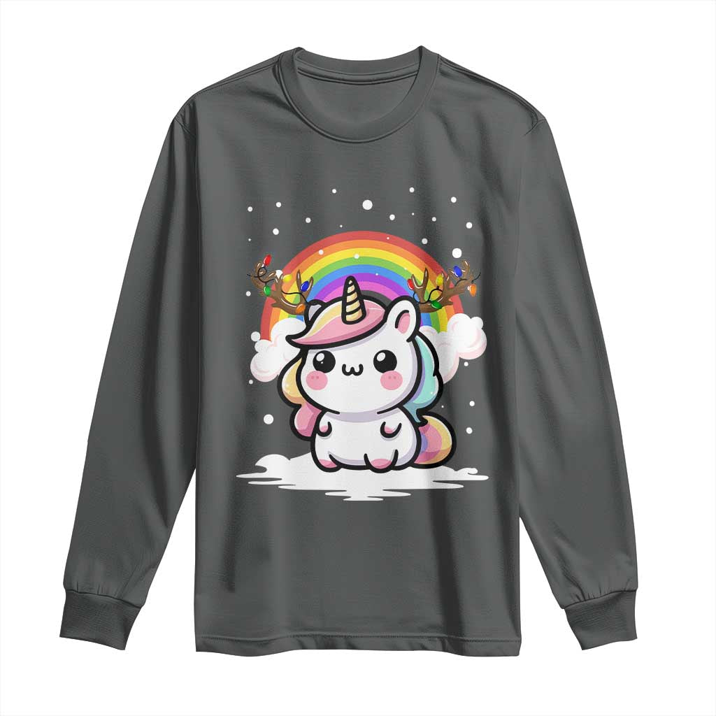 Unicorn Christmas Long Sleeve Shirt Cute Xmas Girls Rainbow - Wonder Print Shop