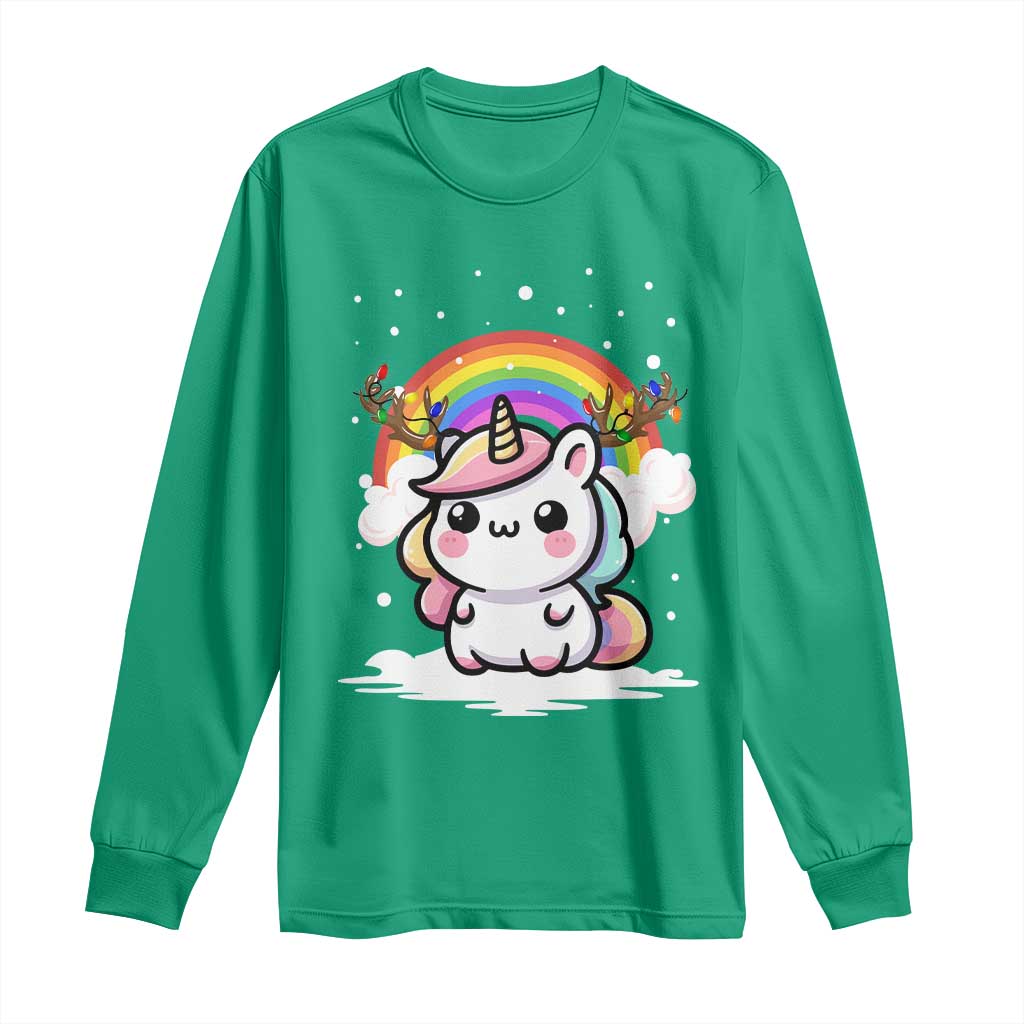 Unicorn Christmas Long Sleeve Shirt Cute Xmas Girls Rainbow - Wonder Print Shop