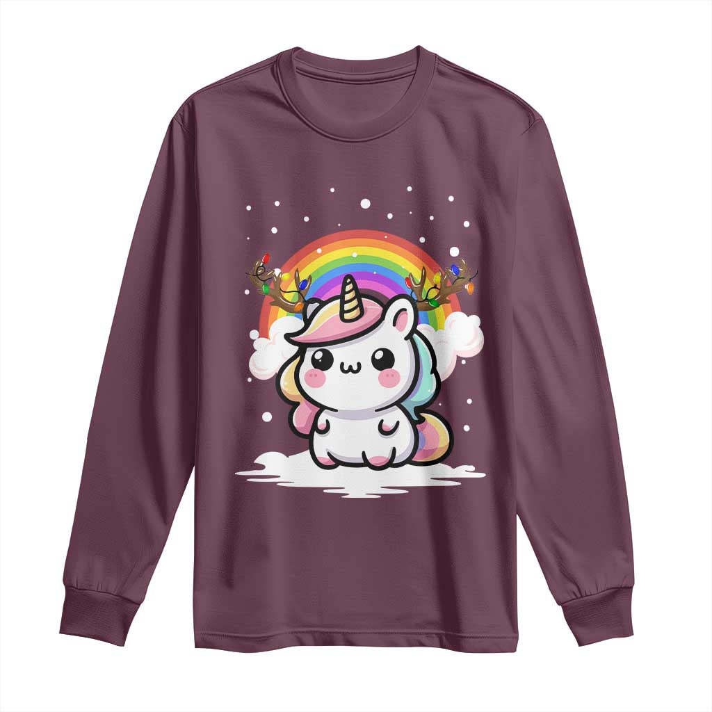 Unicorn Christmas Long Sleeve Shirt Cute Xmas Girls Rainbow - Wonder Print Shop