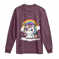 Unicorn Christmas Long Sleeve Shirt Cute Xmas Girls Rainbow - Wonder Print Shop