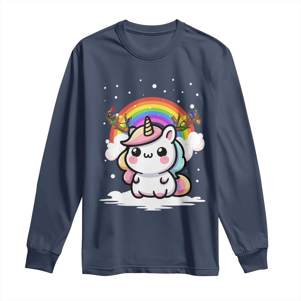 Unicorn Christmas Long Sleeve Shirt Cute Xmas Girls Rainbow - Wonder Print Shop