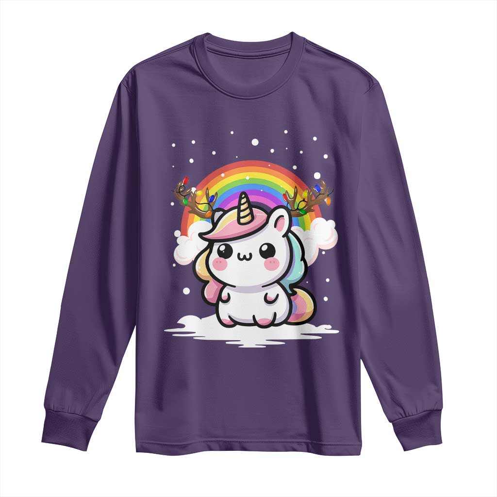 Unicorn Christmas Long Sleeve Shirt Cute Xmas Girls Rainbow - Wonder Print Shop