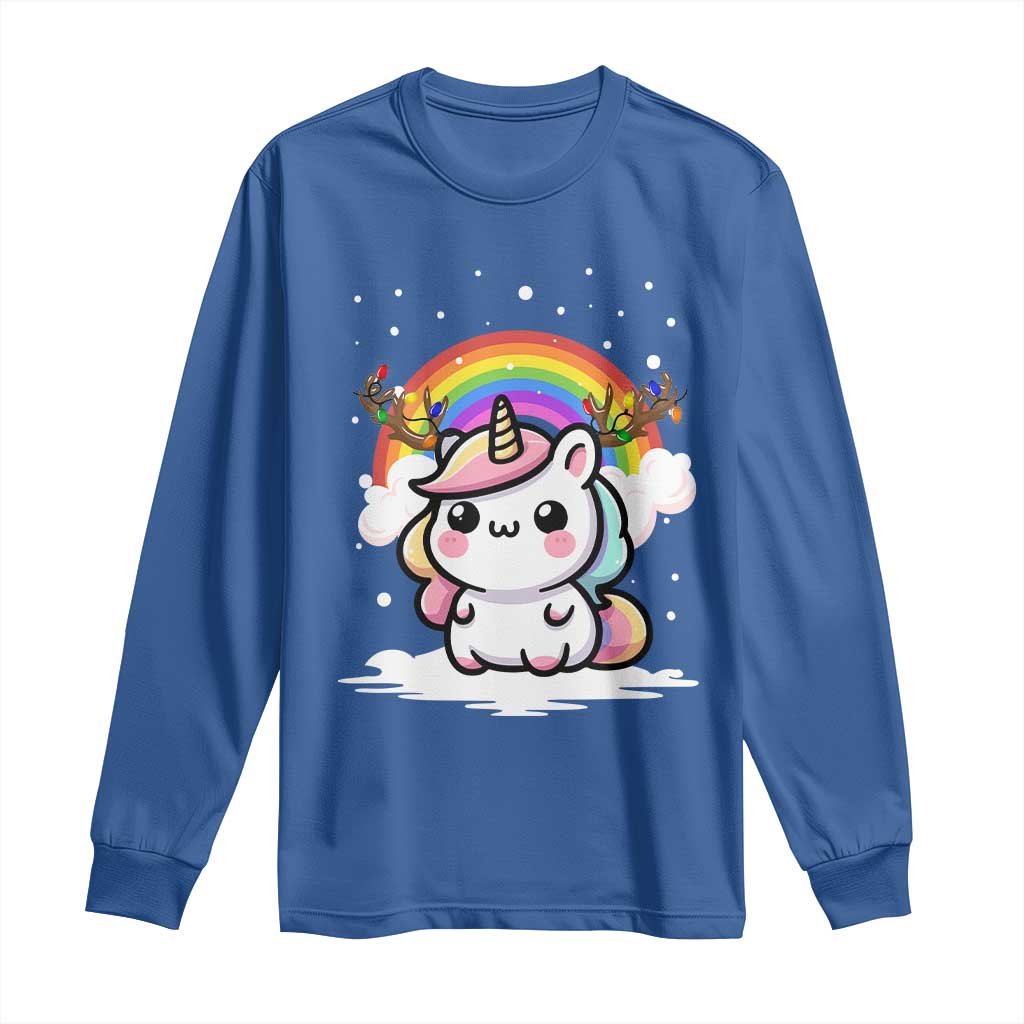 Unicorn Christmas Long Sleeve Shirt Cute Xmas Girls Rainbow - Wonder Print Shop