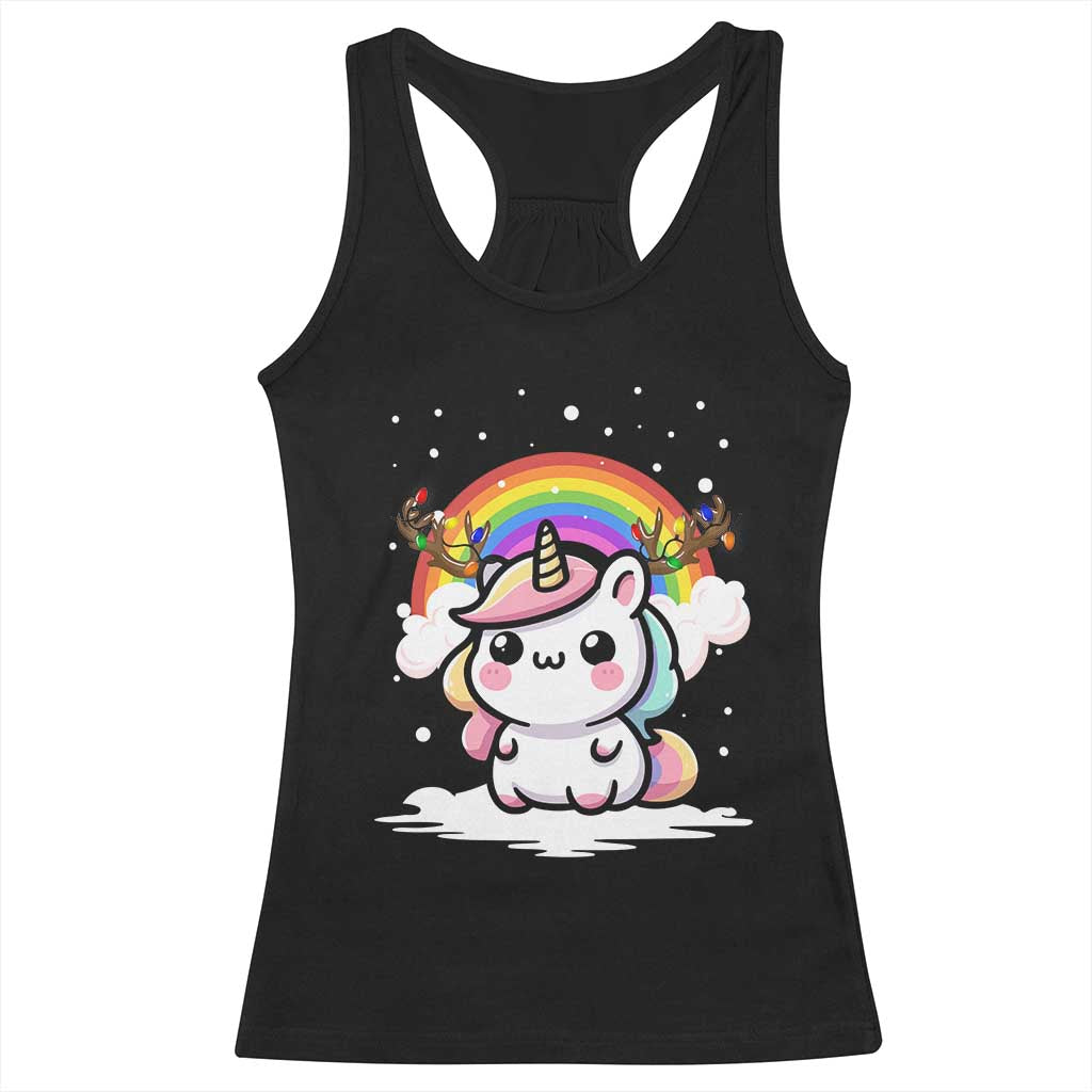 Unicorn Christmas Racerback Tank Top Cute Xmas Girls Rainbow - Wonder Print Shop