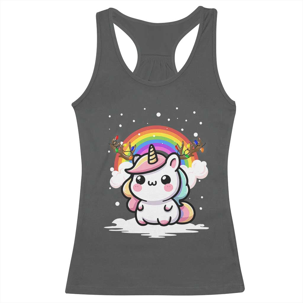 Unicorn Christmas Racerback Tank Top Cute Xmas Girls Rainbow - Wonder Print Shop