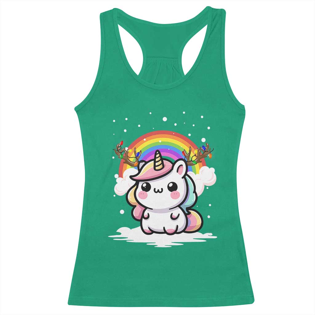 Unicorn Christmas Racerback Tank Top Cute Xmas Girls Rainbow - Wonder Print Shop