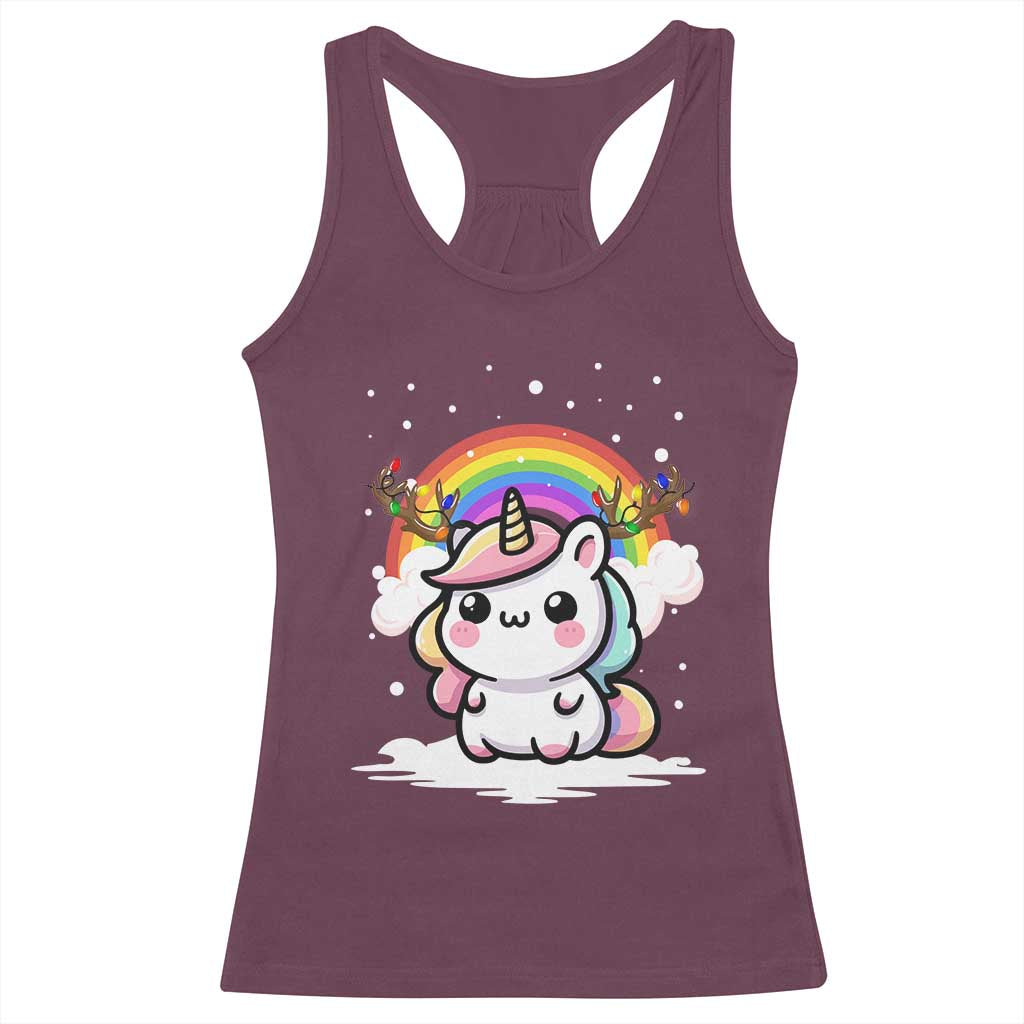 Unicorn Christmas Racerback Tank Top Cute Xmas Girls Rainbow - Wonder Print Shop