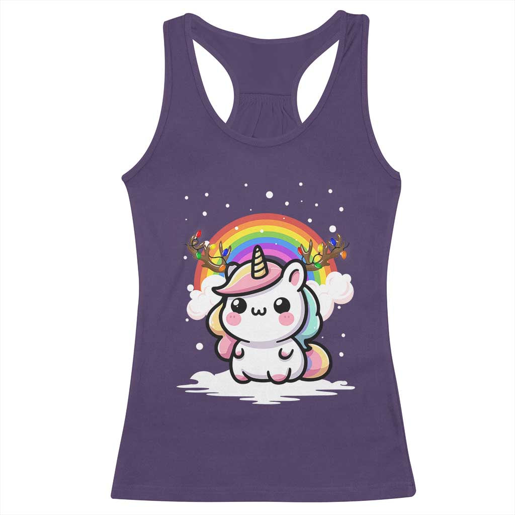 Unicorn Christmas Racerback Tank Top Cute Xmas Girls Rainbow - Wonder Print Shop