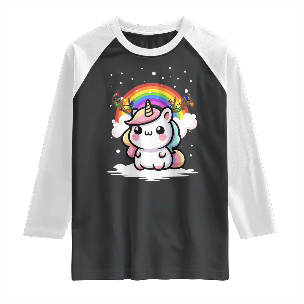 Unicorn Christmas Raglan Shirt Cute Xmas Girls Rainbow - Wonder Print Shop
