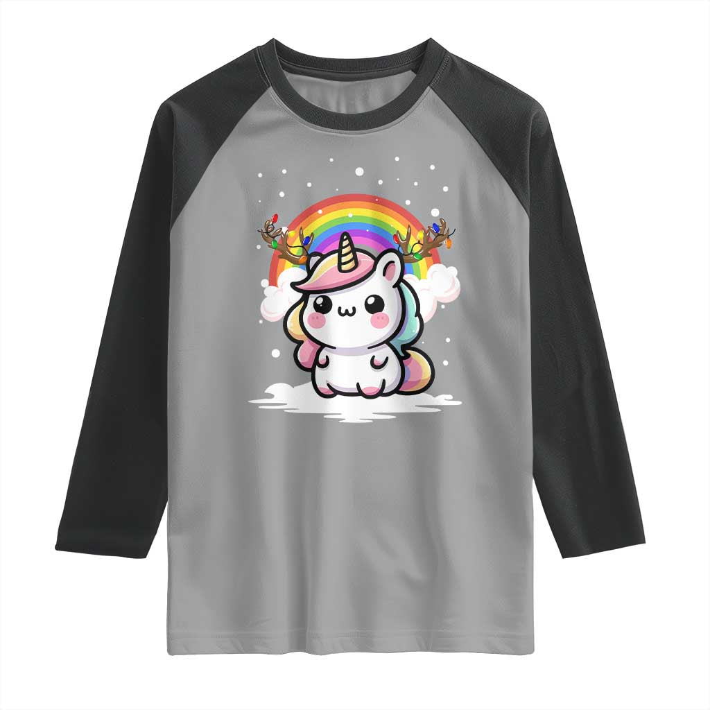 Unicorn Christmas Raglan Shirt Cute Xmas Girls Rainbow - Wonder Print Shop