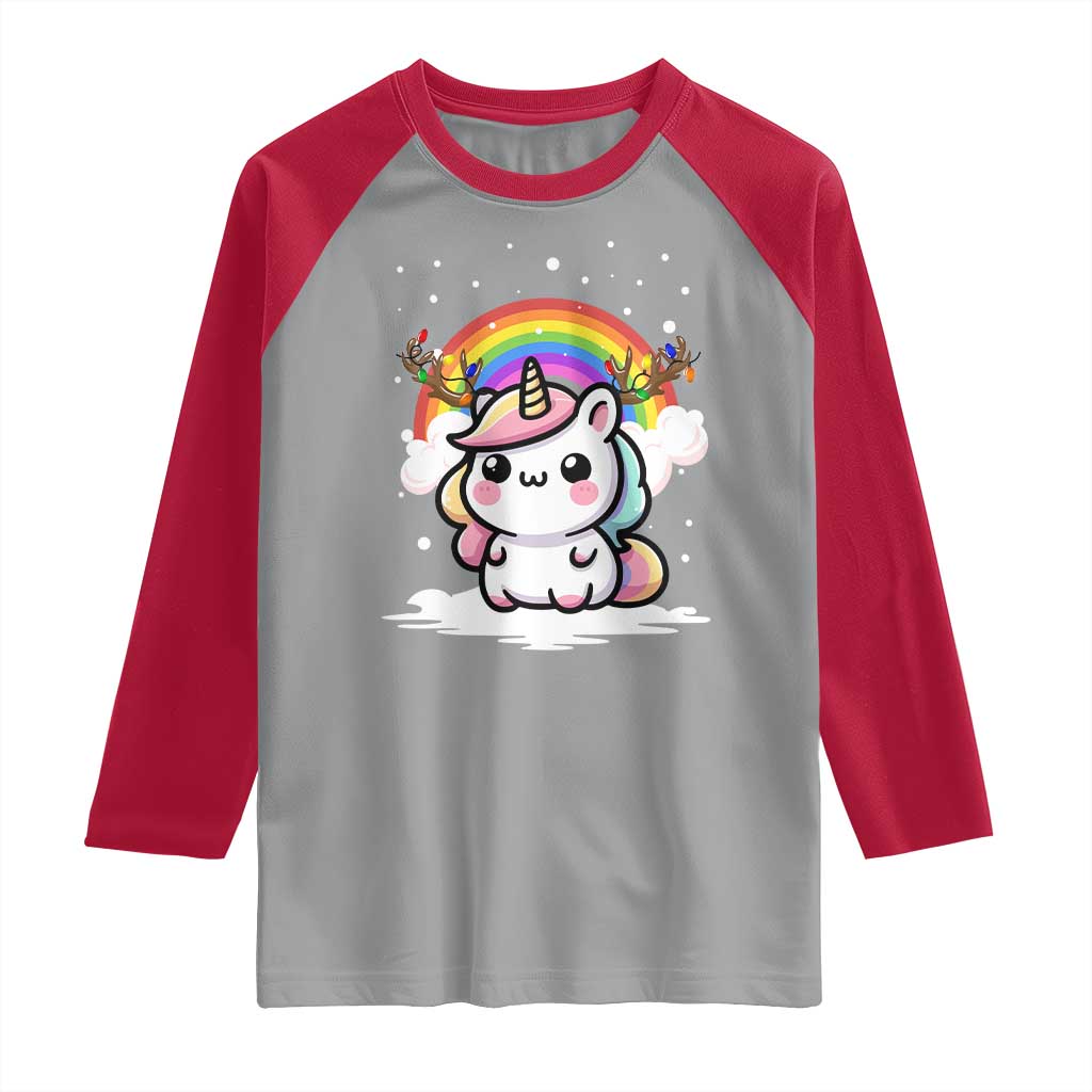 Unicorn Christmas Raglan Shirt Cute Xmas Girls Rainbow - Wonder Print Shop