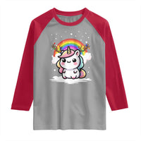 Unicorn Christmas Raglan Shirt Cute Xmas Girls Rainbow - Wonder Print Shop